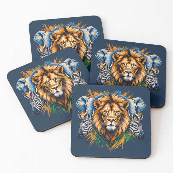 Item preview, African Wildlife Spirit Animal Art – Lion, Elephant & Zebra Tribal Illustration designed and sold by 'VARI'.