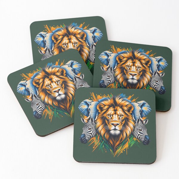 Item preview, African Wildlife Spirit Animal Art – Lion, Elephant & Zebra Tribal Illustration designed and sold by 'VARI'.