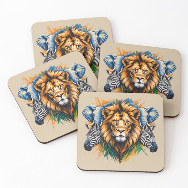 Item preview, African Wildlife Spirit Animal Art – Lion, Elephant & Zebra Tribal Illustration designed and sold by 'VARI'.