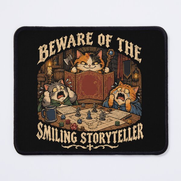 Item preview, Beware Of The Smiling Storyteller Cats Tabletop Art TTRPG Humor designed and sold by Yellowriversss.