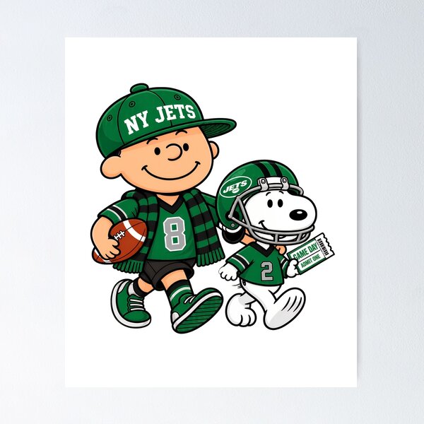 Artikelvorschau, NY Jets Charlie Brown Snoopy Spieltag Football entworfen und verkauft von GrimVibeArts.