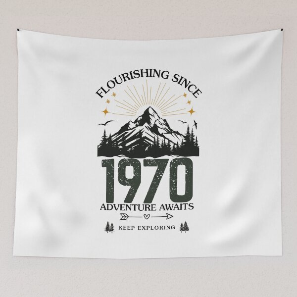Item preview, 1970 Flourishing Since Mountain Adventure Birthday Design designed and sold by FlareCraftStudio.