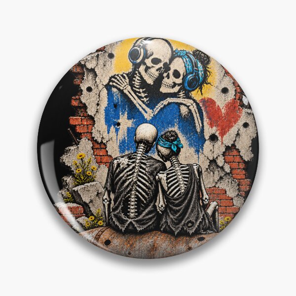 Item preview, Skeleton Couple Contemplating a Love Mural designed and sold by Qenlo.
