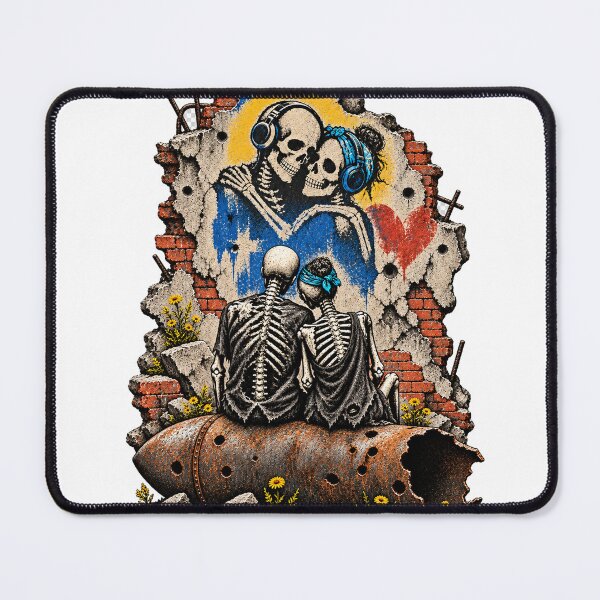 Item preview, Skeleton Couple Contemplating a Love Mural designed and sold by Qenlo.