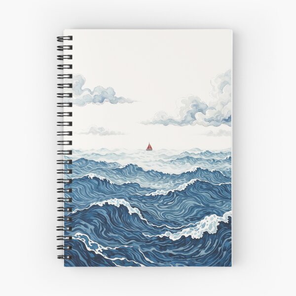 Item preview, Watercolor Wavy Ocean Landscape with Small Red Sailboat designed and sold by Mike Kiev art.
