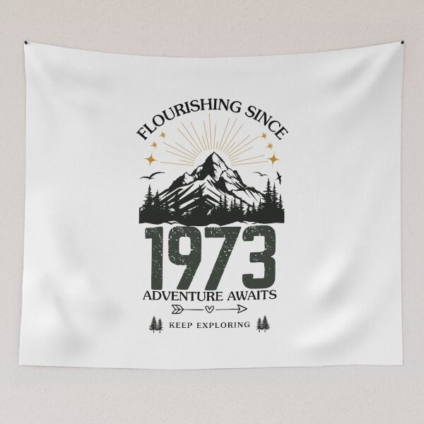 Item preview, 1973 Flourishing Since Mountain Adventure Birthday Design designed and sold by FlareCraftStudio.