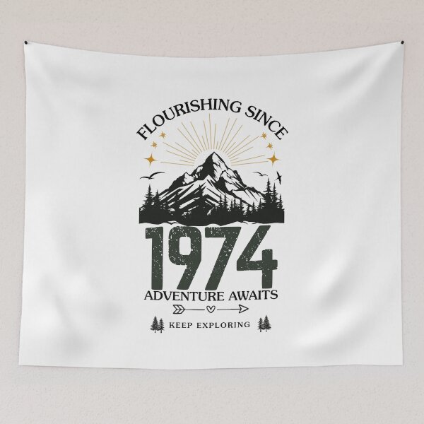 Item preview, 1974 Flourishing Since Mountain Adventure Birthday Design designed and sold by FlareCraftStudio.