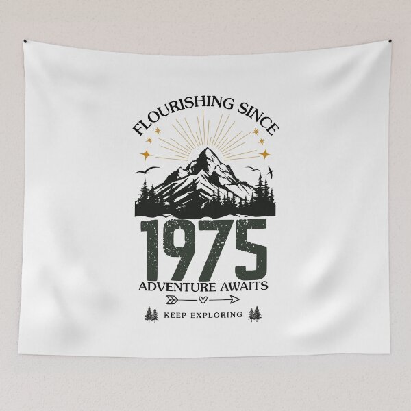 Item preview, 1975 Flourishing Since Mountain Adventure Birthday Design designed and sold by FlareCraftStudio.