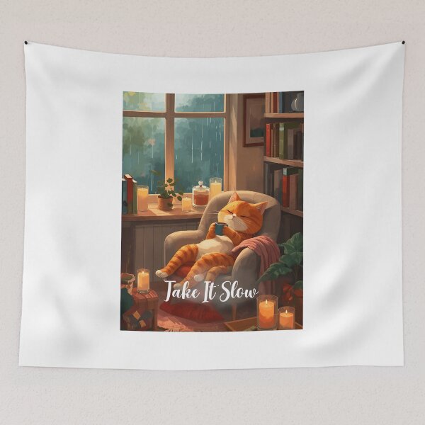 Item preview, Cozy Cat Reading by Fireplace "Take It Slow" designed and sold by GiaoCalonas.