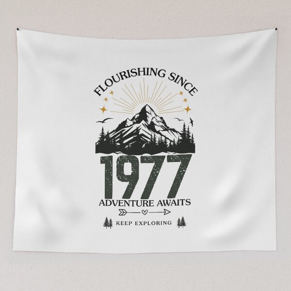 Item preview, 1977 Flourishing Since Mountain Adventure Birthday Design designed and sold by FlareCraftStudio.