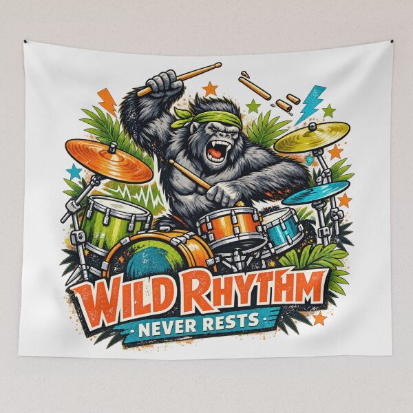 Item preview, Wild Rhythm Gorilla Drummer Jungle Music Retro Art Design designed and sold by inkoutninja.