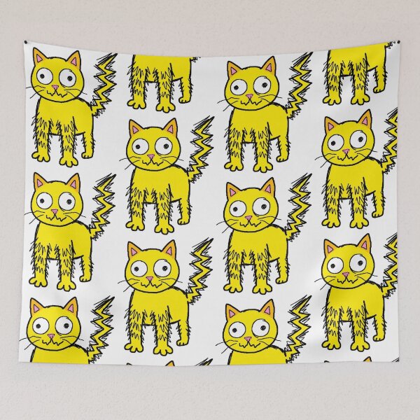 Item preview, Funny Crazy Electric Yellow Cat designed and sold by seven things shop.