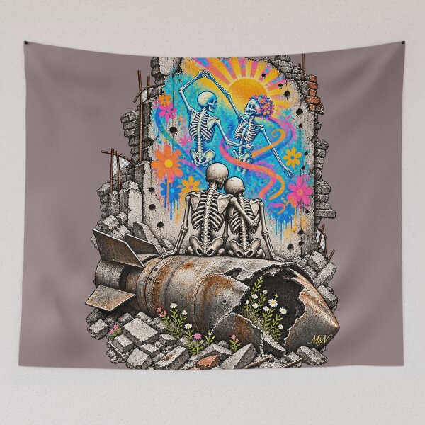 Item preview, Skeleton Couple Watching a Sunrise Mural designed and sold by Qenlo.