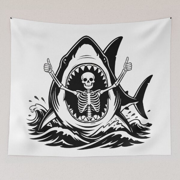 Item preview, Skeleton Giving Thumbs Up Inside Shark designed and sold by Linework Studio.