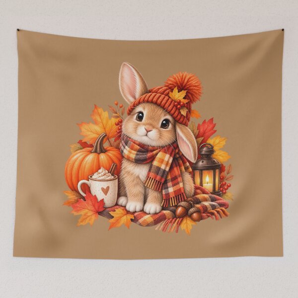 Item preview, Cozy Autumn Bunny with Pumpkin and Lantern designed and sold by blankTeeShirt.