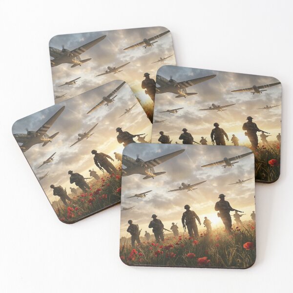 Item preview, WW2 Soldiers Poppy Field Dakotas Illustration designed and sold by Airpower Art.