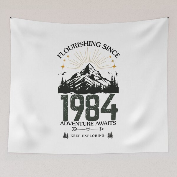 Item preview, 1984 Flourishing Since Mountain Adventure Birthday Design designed and sold by FlareCraftStudio.