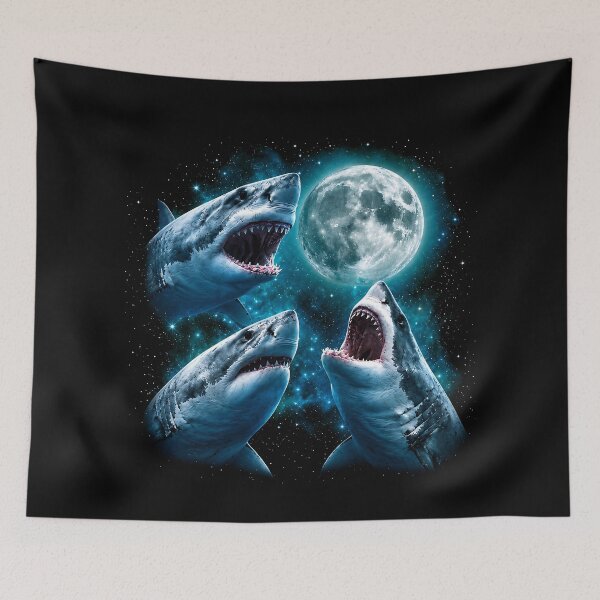 Item preview, Three Shark Moon Howling At The Moon Vintage 90s designed and sold by dexlawpie.