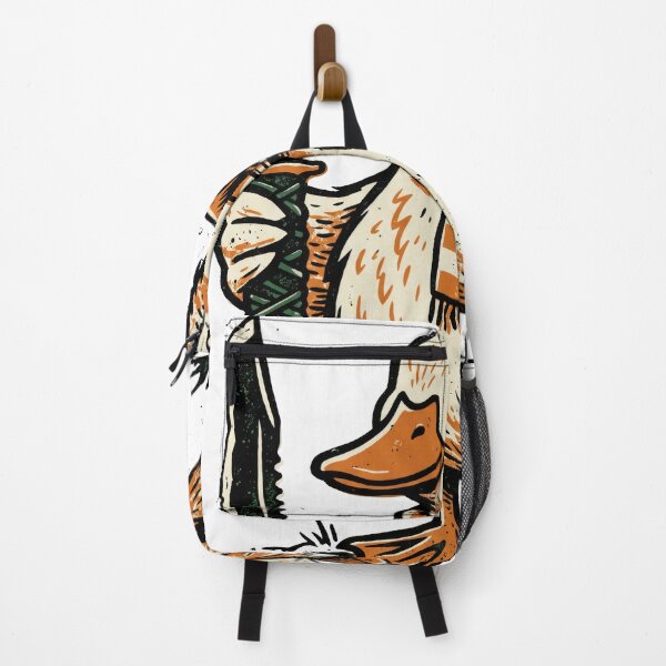 Item preview, Funny Duck Holding Knife Camping Adventurer Linocut Vector designed and sold by seven things shop.