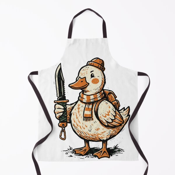 Item preview, Funny Duck Holding Knife Camping Adventurer Linocut Vector designed and sold by seven things shop.