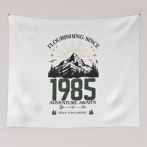 Item preview, 1985 Flourishing Since Mountain Adventure Birthday Design designed and sold by FlareCraftStudio.