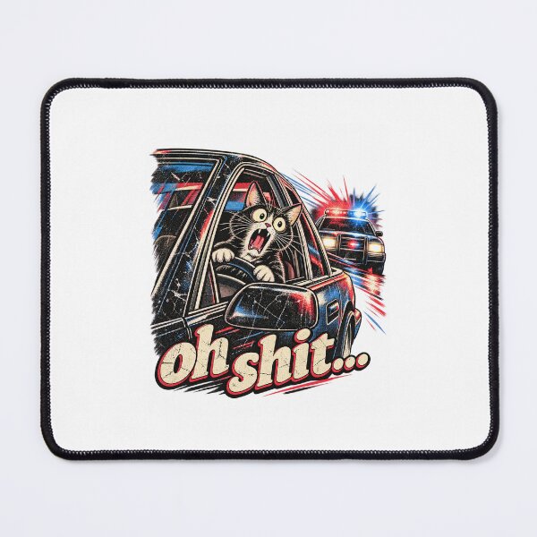 Item preview, Oh Shit Funny Cat Driving Police Chase Meme Graphic Design designed and sold by PaulaRyan1.