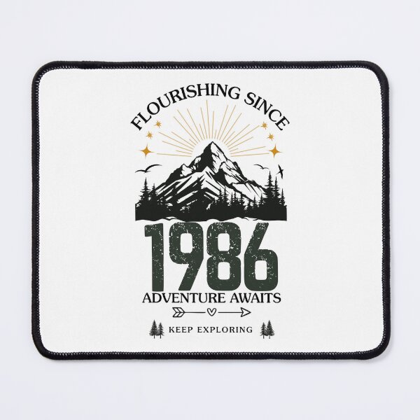 Item preview, 1986 Flourishing Since Mountain Adventure Birthday Design designed and sold by FlareCraftStudio.