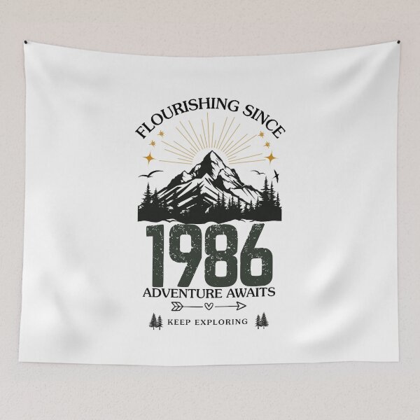 Item preview, 1986 Flourishing Since Mountain Adventure Birthday Design designed and sold by FlareCraftStudio.