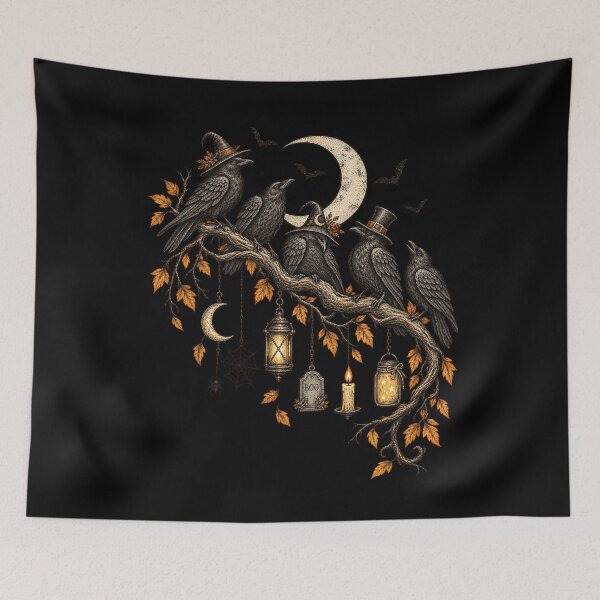 Item preview, Cute Crows Witch Hats Halloween Vintage Autumn Gothic Design designed and sold by PaulaRyan1.