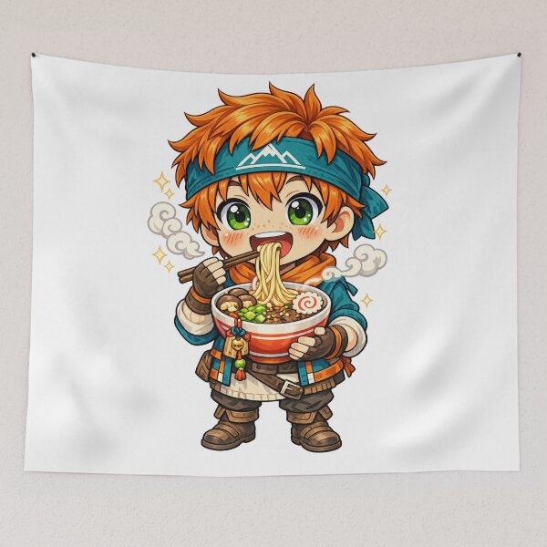 Item preview, Cute Anime Boy Eating Ramen Chibi Food Art Design designed and sold by inkoutninja.