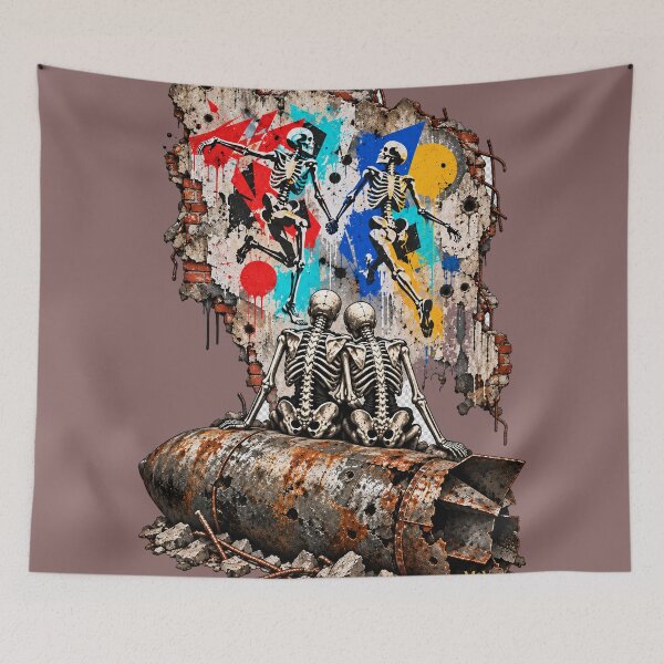 Item preview, Skeleton Couple Watching Street Dancers designed and sold by Qenlo.