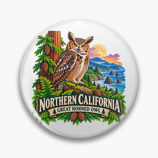 Item preview, Northern California, Great Horned Owl, Redwood Coast designed and sold by Myra365Art.