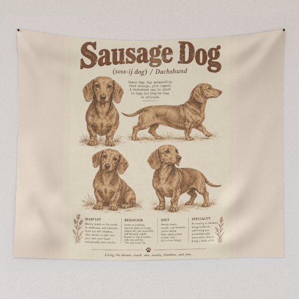 Item preview, Sausage Dog Dachshund Weenie Dog Zoology Vintage Naturalist Field Guide Art" designed and sold by Yellowriversss.
