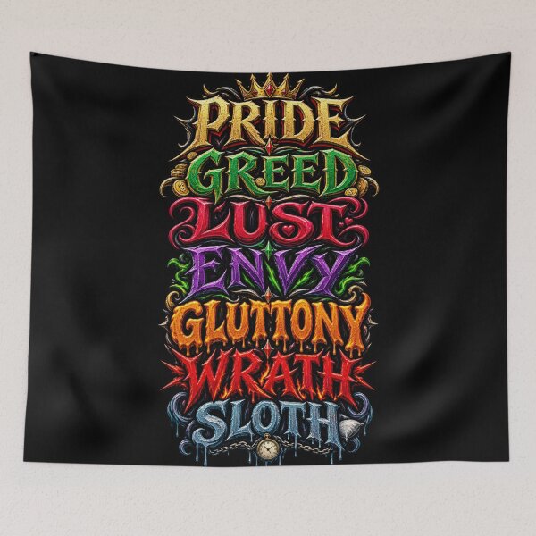 Item preview, Seven Deadly Sins – Gothic Sin Typography Design designed and sold by ArtisticHeart21.
