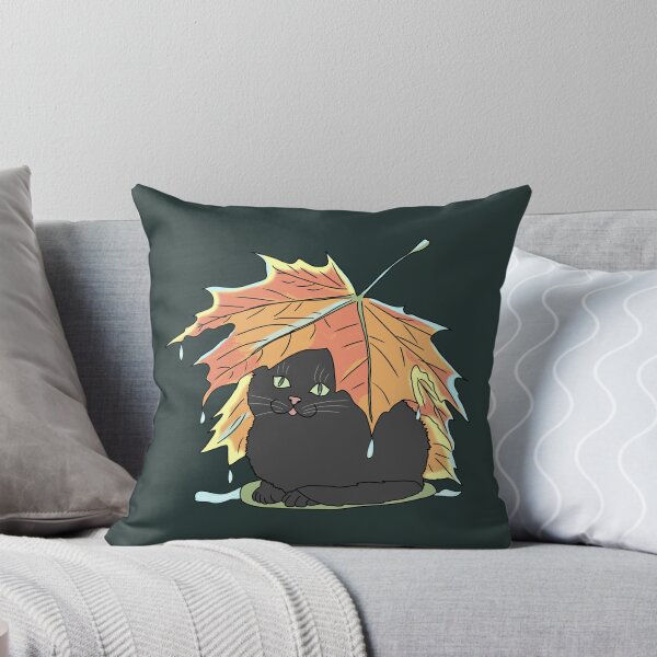 Item preview, Black Cat Under Autumn Leaf Umbrella | Fall Rainy Day Cottagecore Art designed and sold by LeshanArt.
