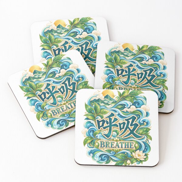 Item preview, Breathe Kanji Japanese Wave Art – 呼吸 Mindfulness Design | Earth Tone Edition designed and sold by  Miyabi Tonaegoto Art.