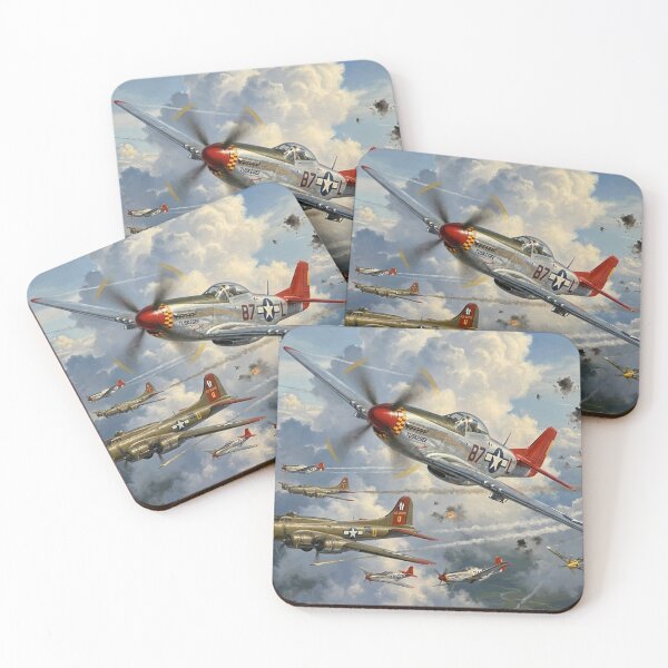 Item preview, Tuskegee Red Tail P-51 Flak Bomber Escort Illustration designed and sold by Airpower Art.