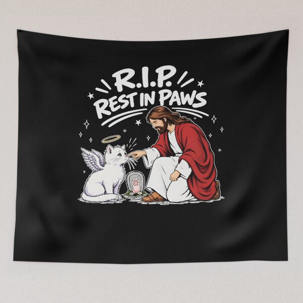 Item preview, RIP Rest in Paws with Jesus and Angel Cat designed and sold by KatieThomShop.
