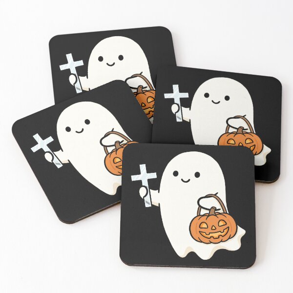 Item preview, Cute Ghost Holding Cross and Pumpkin Halloween Spooky Kawaii designed and sold by seven things shop.