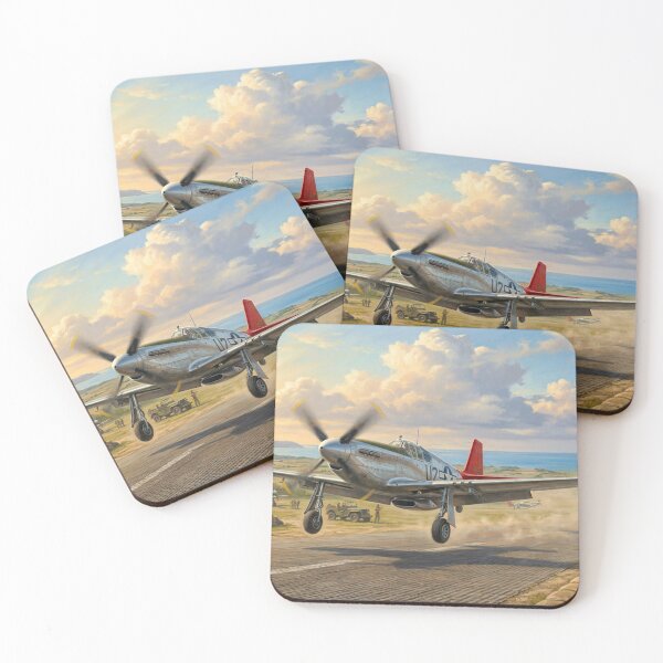 Item preview, Tuskegee Red Tail P-51 Coastal Airfield Takeoff Illustration designed and sold by Airpower Art.