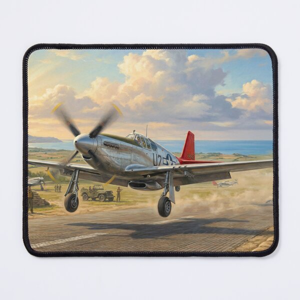 Item preview, Tuskegee Red Tail P-51 Coastal Airfield Takeoff Illustration designed and sold by Airpower Art.