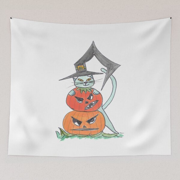 Item preview, blue Cat with 2 Pumpkins, blaue Katze mit 2 Kürbissen designed and sold by Anke‘s Bazaar.