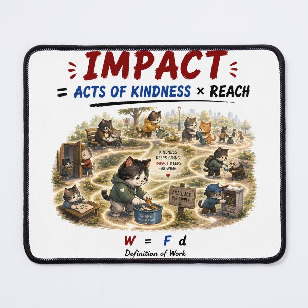 Item preview, THE EQUATION OF IMPACT | Funny Kindness Cat Physics Pun designed and sold by ianm1028.