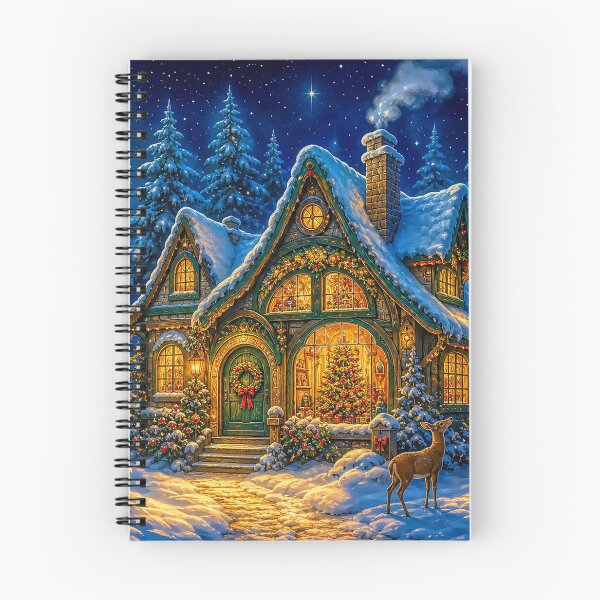 Item preview, Magical Christmas Cottage in a Snowy Forest Deer at Midnight designed and sold by acceleratorhams.