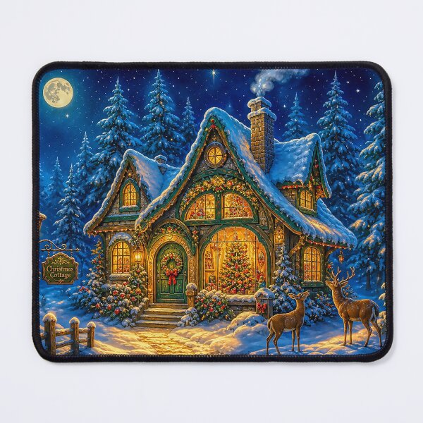 Item preview, Magical Christmas Cottage in a Snowy Forest Deer at Midnight designed and sold by acceleratorhams.