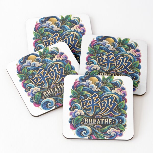 Item preview, Breathe Kanji Japanese Wave Art – 呼吸 Mindfulness Design | Dark Edition designed and sold by  Miyabi Tonaegoto Art.