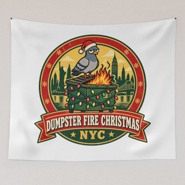 Item preview, Dumpster Fire Christmas NYC Shirt – Funny Pigeon Santa Hat Retro Design designed and sold by Globalcitytees.