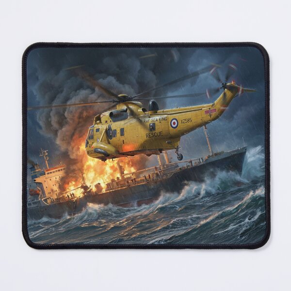 Item preview, RAF Sea King Rescue Burning Ship Illustration designed and sold by Airpower Art.