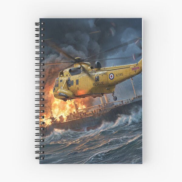 Item preview, RAF Sea King Rescue Burning Ship Illustration designed and sold by Airpower Art.
