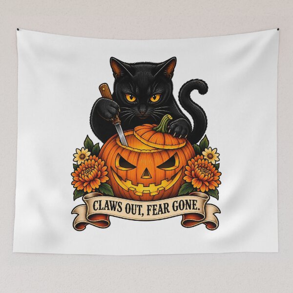 Item preview, Claws Out Fear Gone Black Cat Halloween Pumpkin designed and sold by Old's Cool Cat Studio.